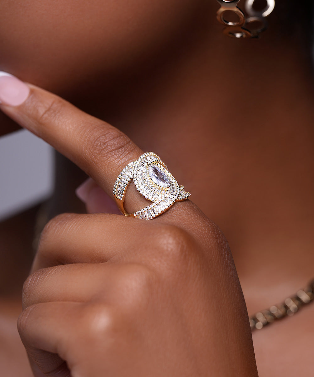 Gold Crossover Pave Ring