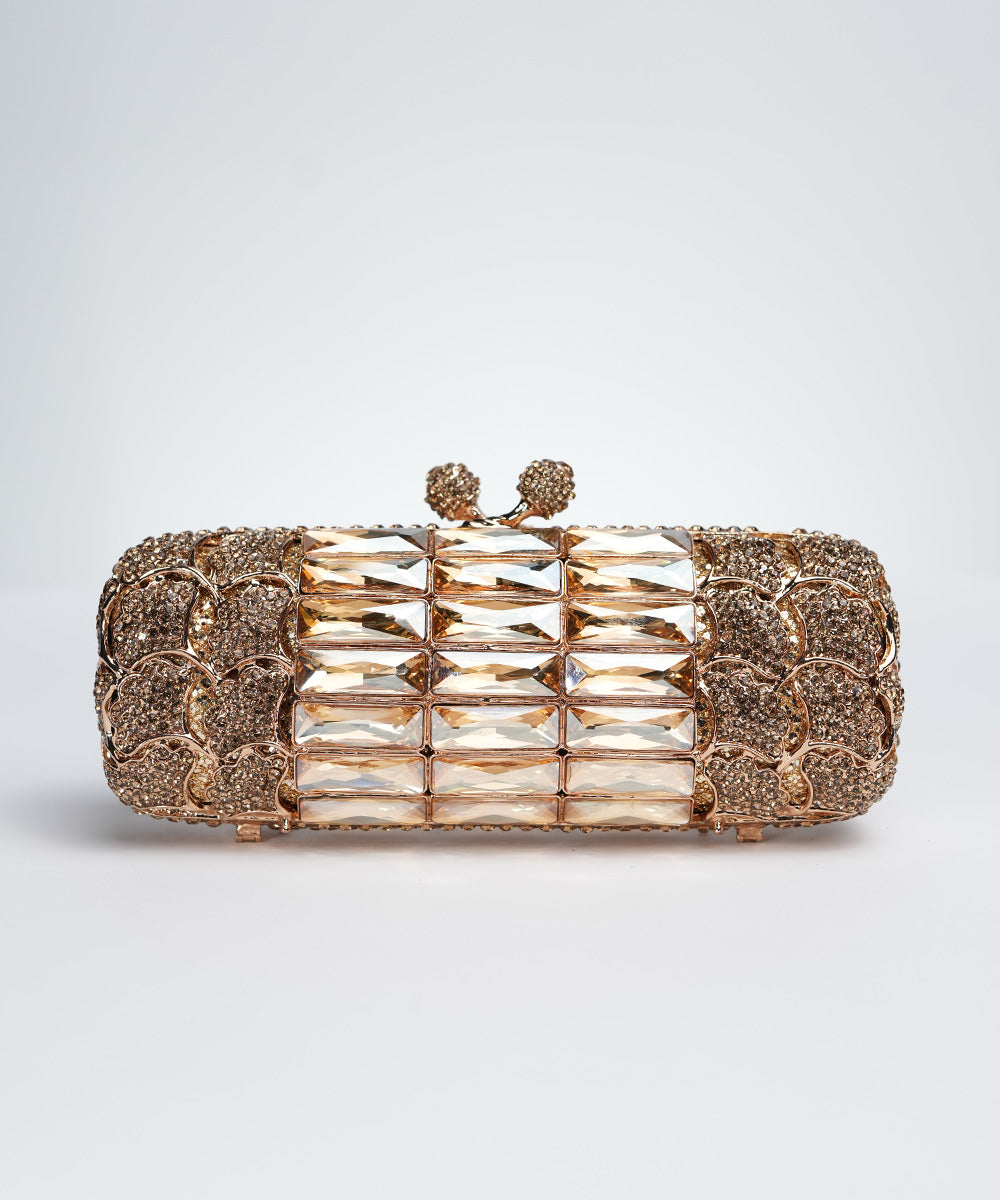 Gold Crystal and Rhinestone Evening Clutch Jesus Girl