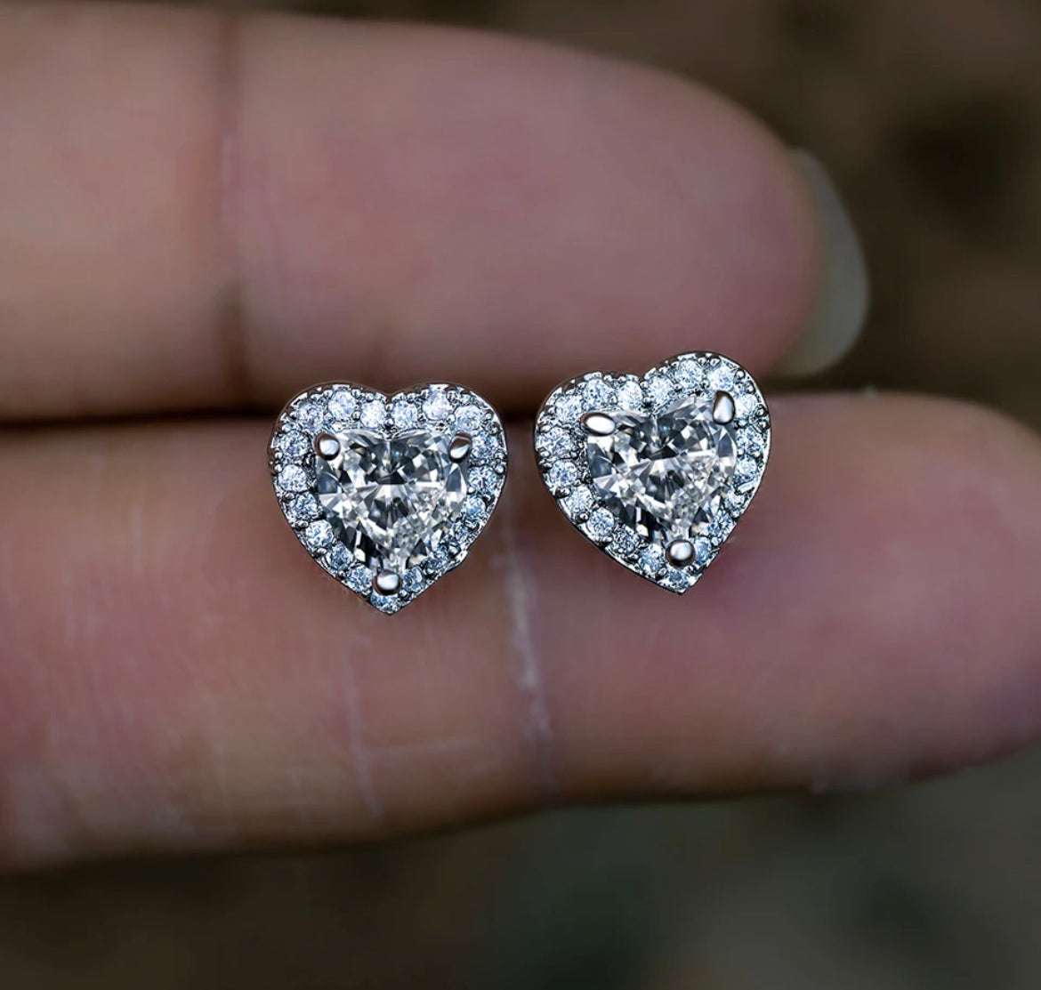 The Halo Heart Studs — Sterling Silver