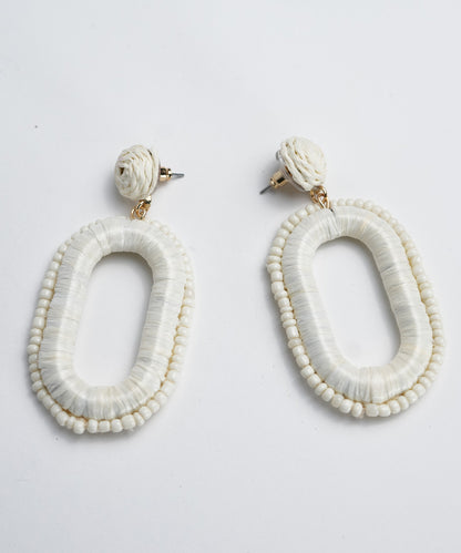 Off White Beaded Wrapped Earring