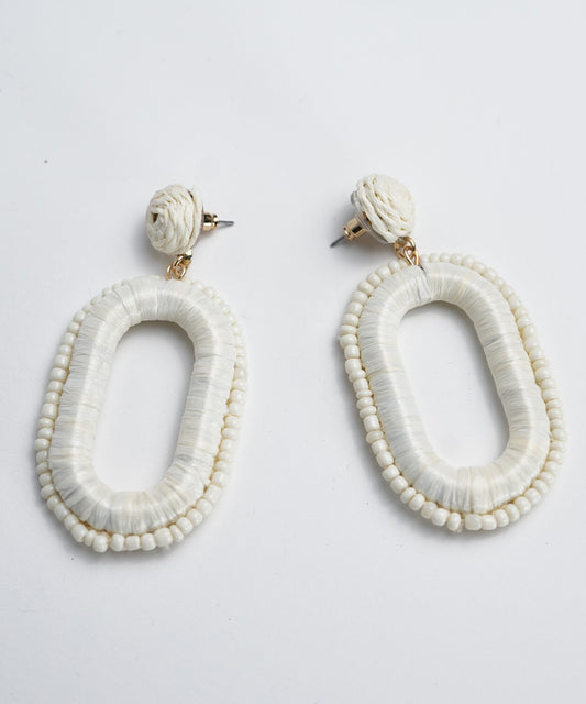 Off White Beaded Wrapped Earring