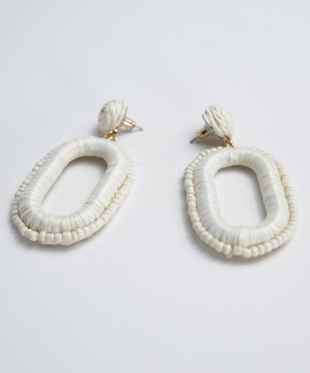 Off White Beaded Wrapped Earring